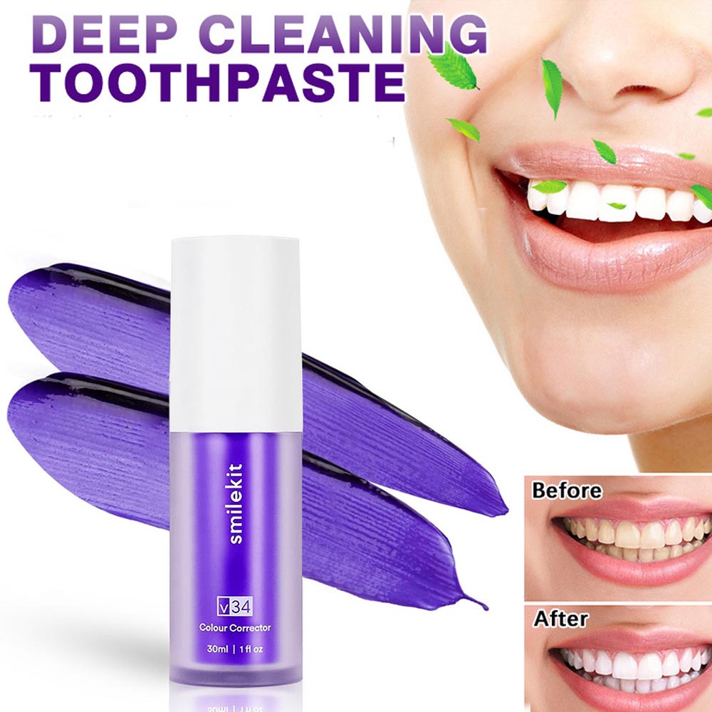 Teeth Whitening Foam Toothpaste - V34 Purple Brighten Whitening Yellow Teeth