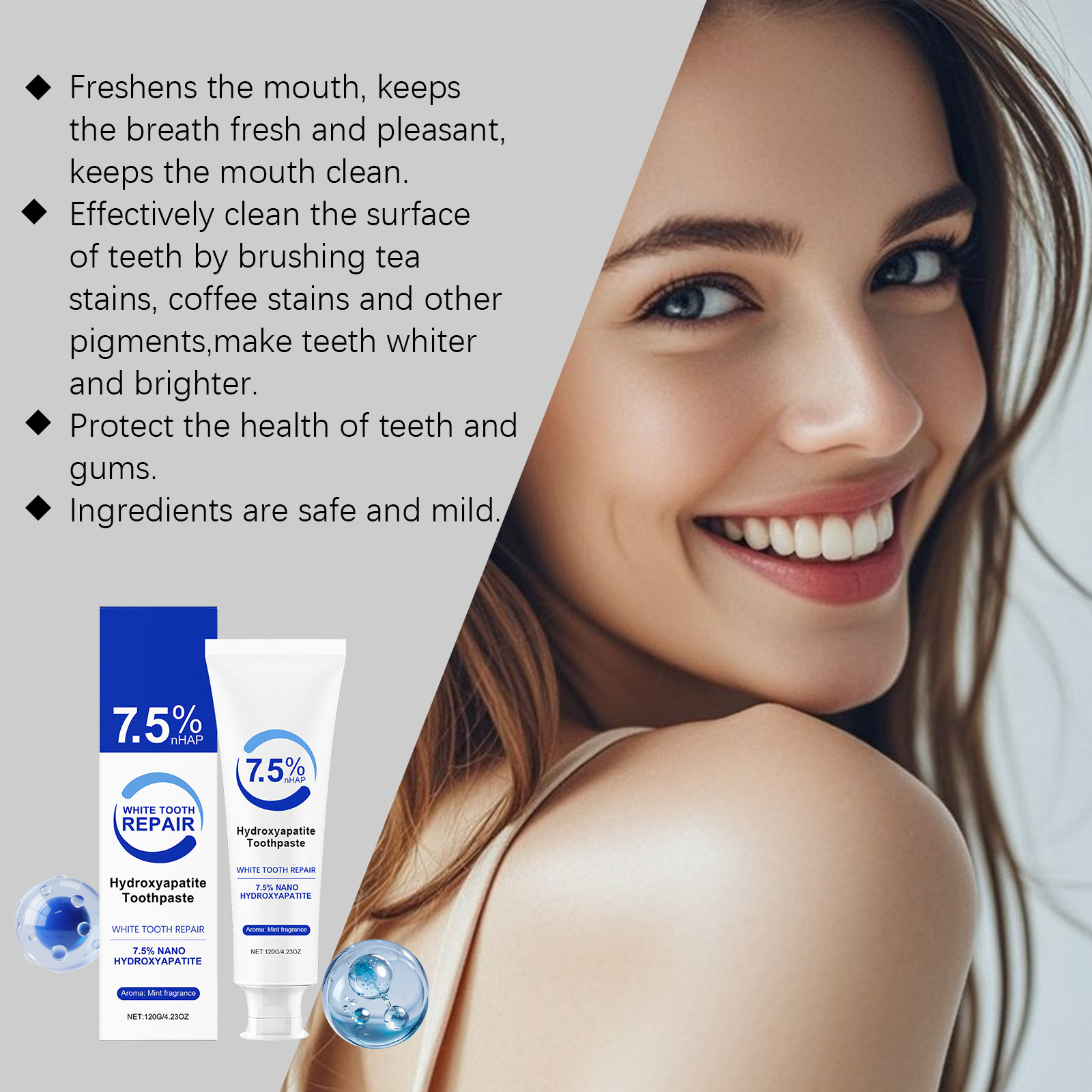7.5% Hydroxyapatite Peppermint - Teeth Whitening Foam Toothpaste ulasan dan harga