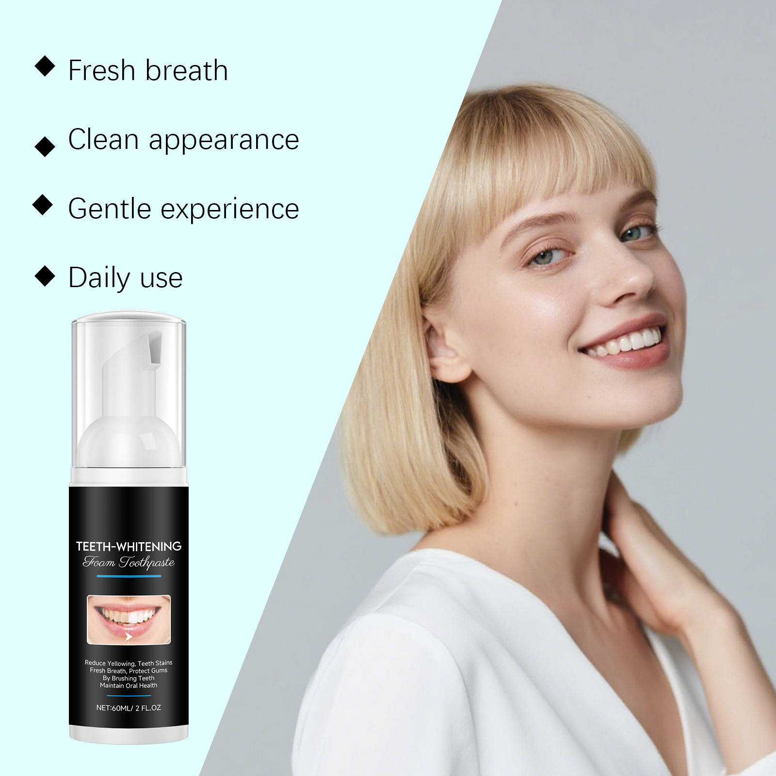 AMZ 60ml Teeth-Whitening Foam  - Teeth Whitening Foam Toothpaste ulasan dan harga