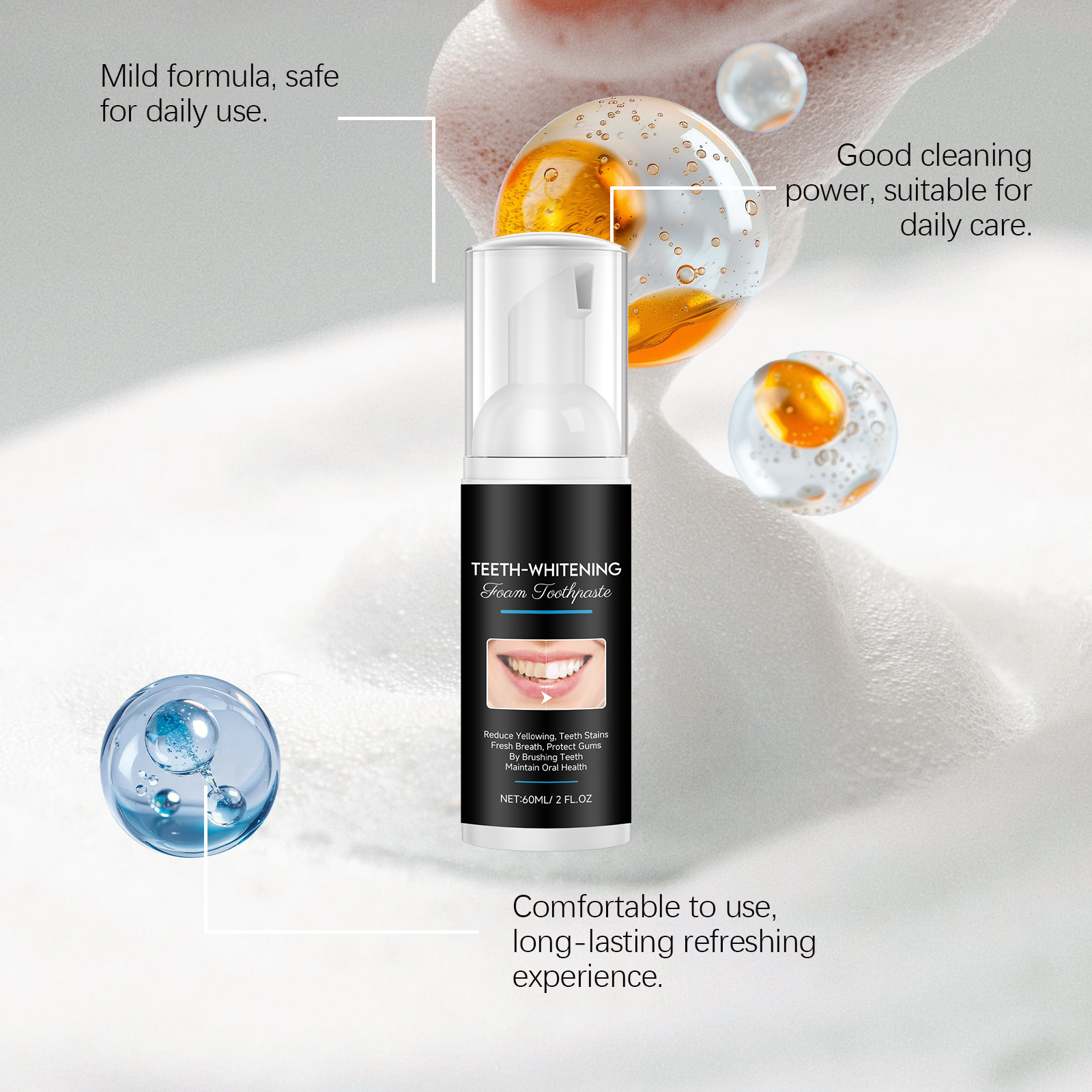 AMZ 60ml Teeth-Whitening Foam  - Teeth Whitening Foam Toothpaste ulasan dan harga