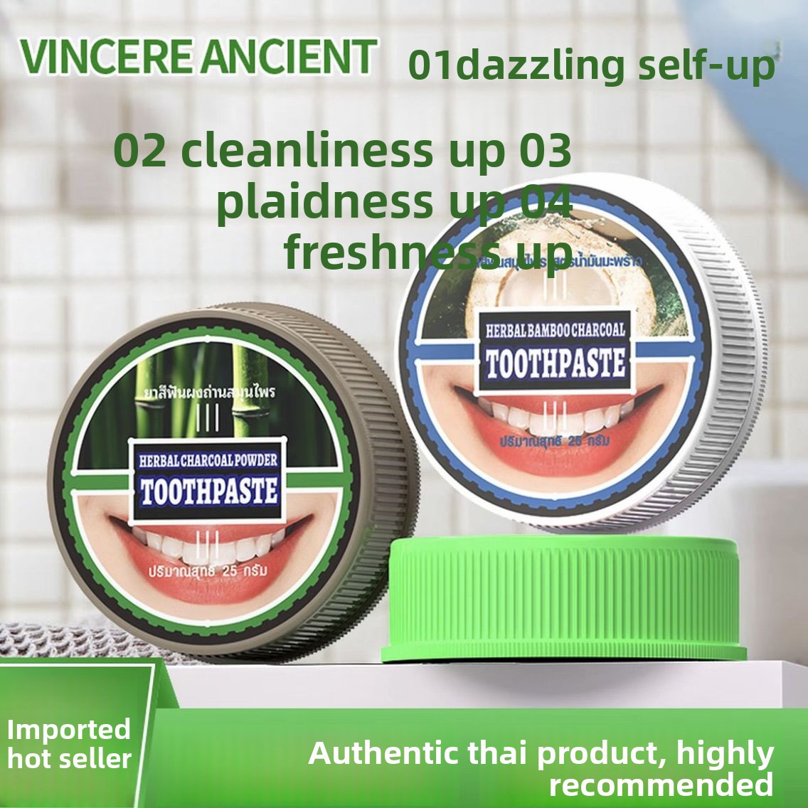 Natural Thai VINCERE Tooth Pow - Teeth Whitening Charcoal ulasan dan harga