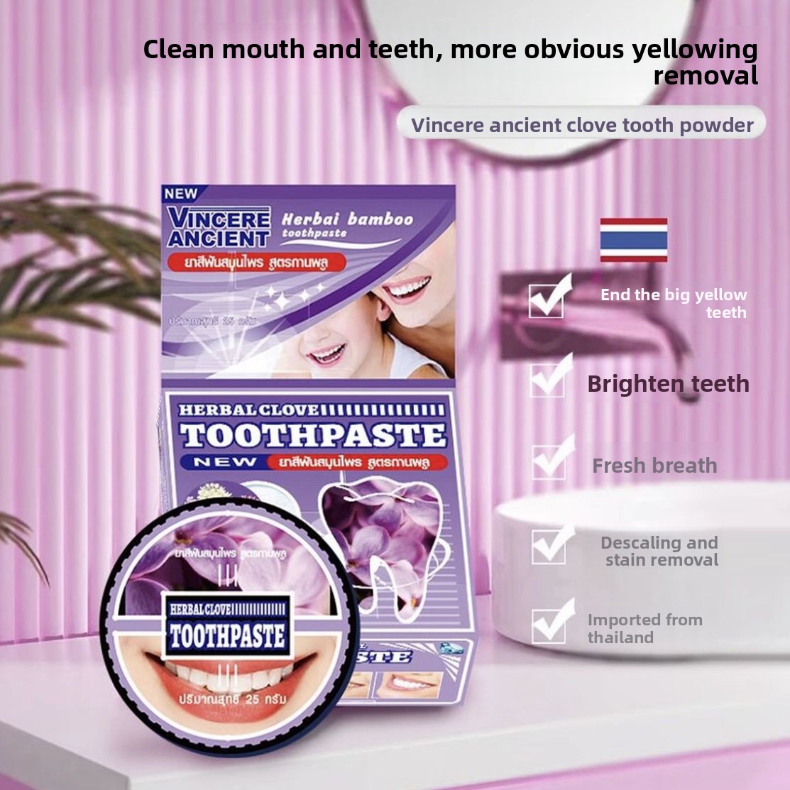 Natural Thai VINCERE Tooth Pow - Teeth Whitening Charcoal ulasan dan harga
